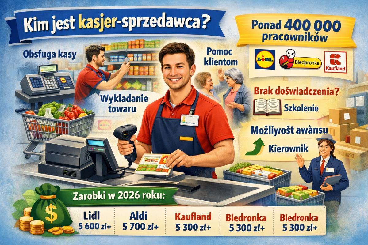 Kasjer-sprzedawca w 2026: obowiązki, zarobki i jak znaleźć pracę